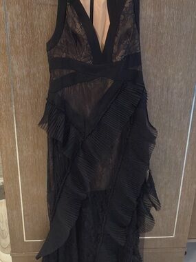 BCBGMaxAzria Black Ruffled Lace Maxi Dress